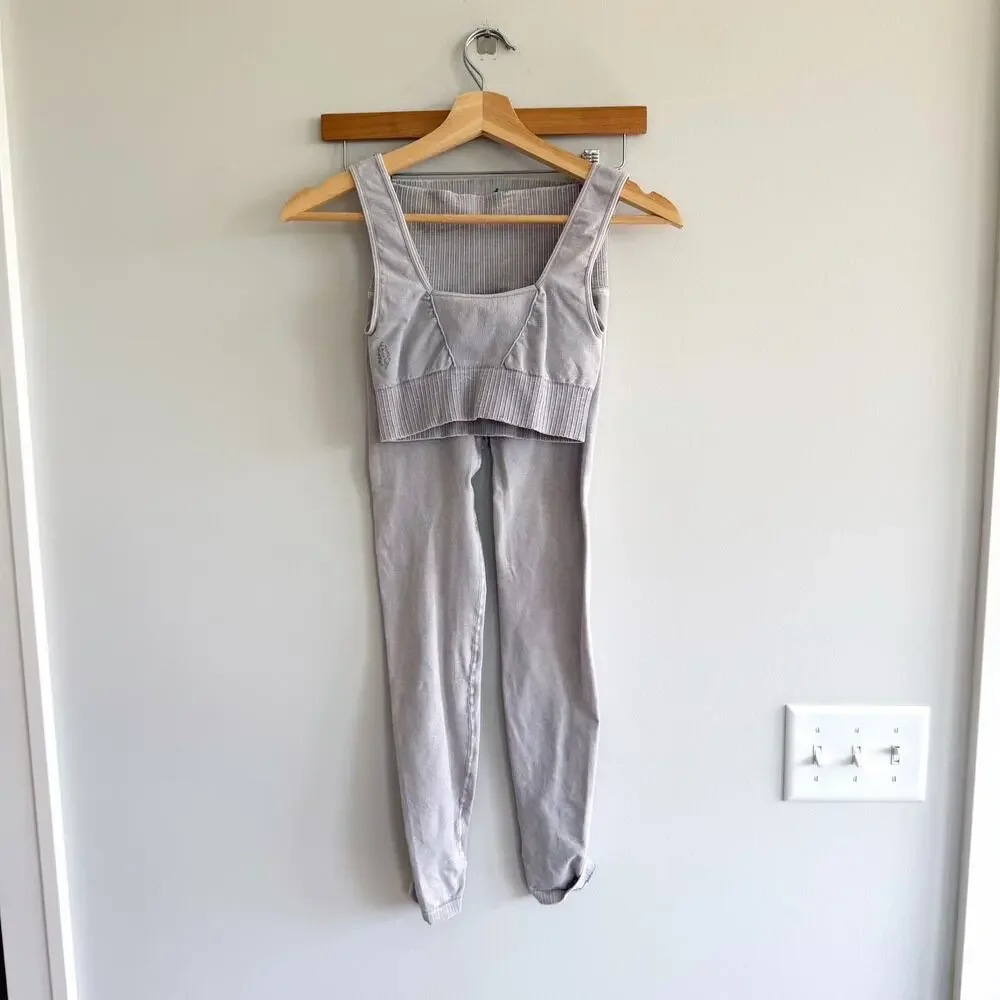 FP Movement Good Karma Square Neck Sports Bra Leggings Set Gray XS